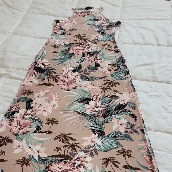 Pink and Green Floral Sleeveless Dress